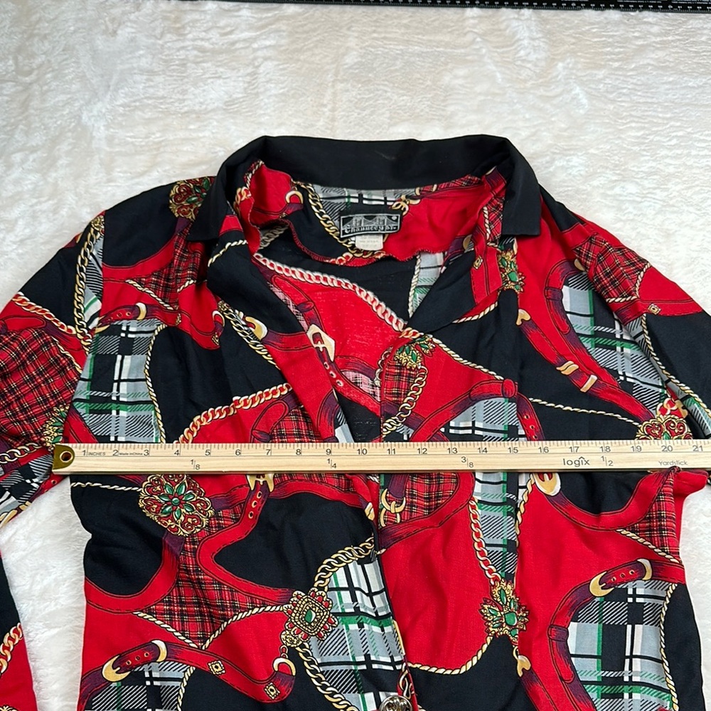 Red and Black Gold Chains and Belt All Over Print "Casino Blouse" - Picture 7 of 8